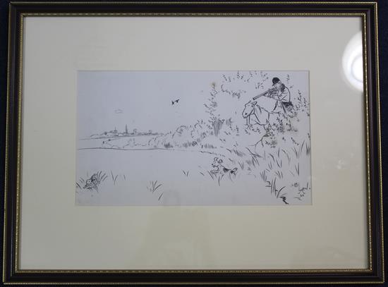 Cecil Aldin (1870-1935) Sportsman shooting a rabbit, 7.25 x 12.5in.